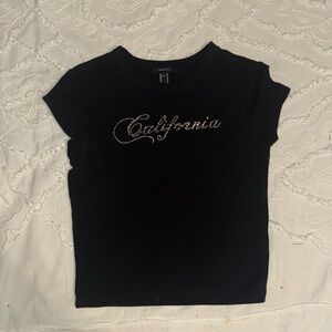 Black T-Shirt with Rhinestone 'California' Design